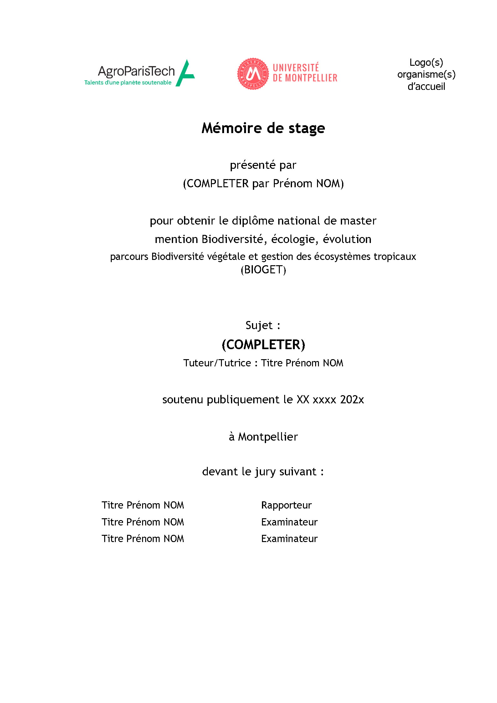 Mémoire de stage, master BioGET 