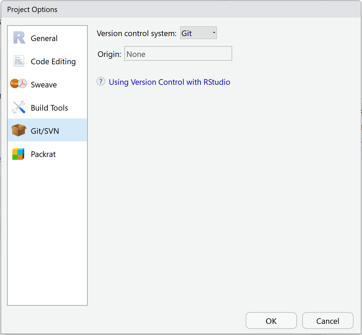 Activation of source control in the menu “Tools > Project Options…”.